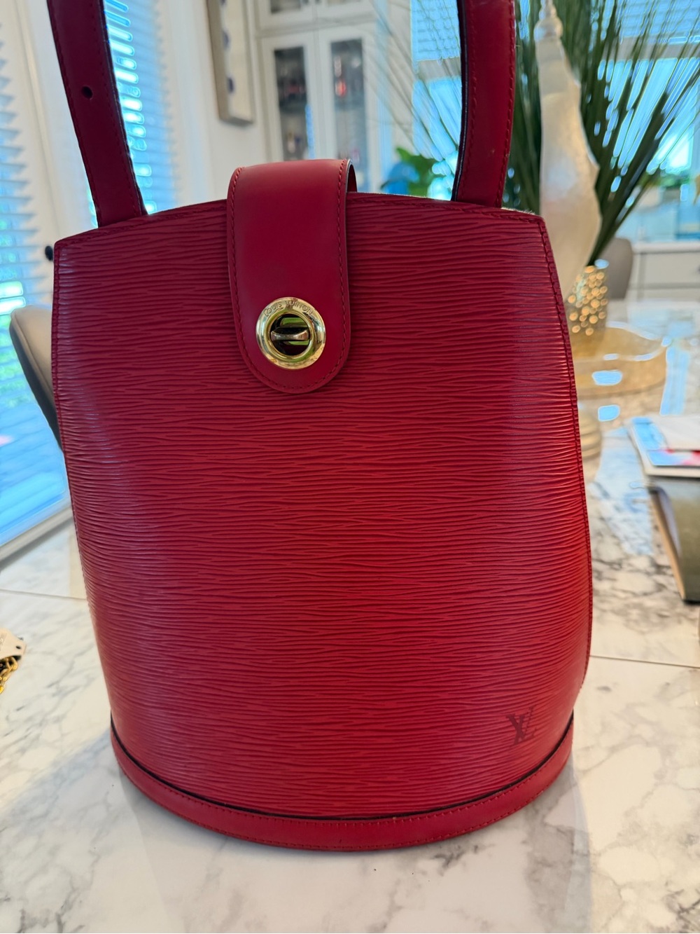 Authentic Louis Vuitton Red Epi Cluny